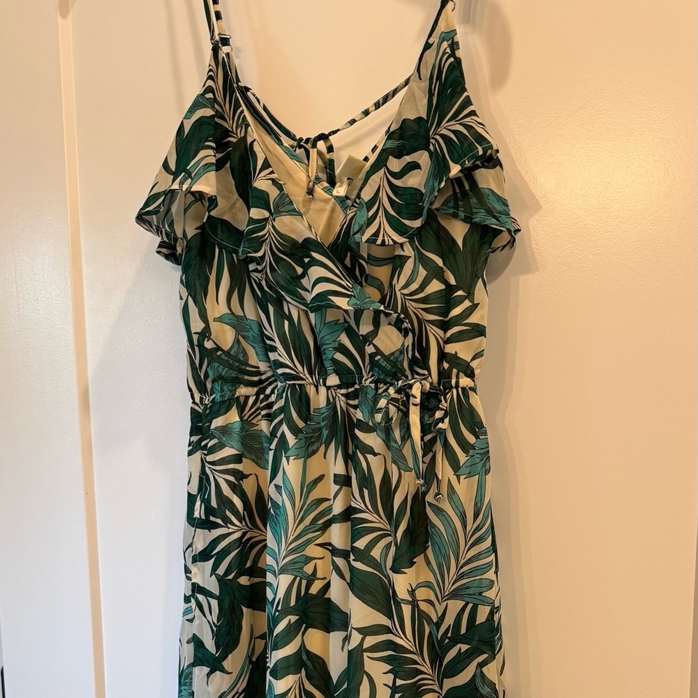 Japna Green and Cream Leaf Pattern Dress